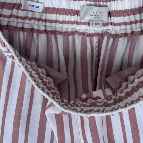 Ann Taylor LOFT Outlet Wide Leg Striped Pants 100% Polyester Small Tan White - Picture 3 of 6